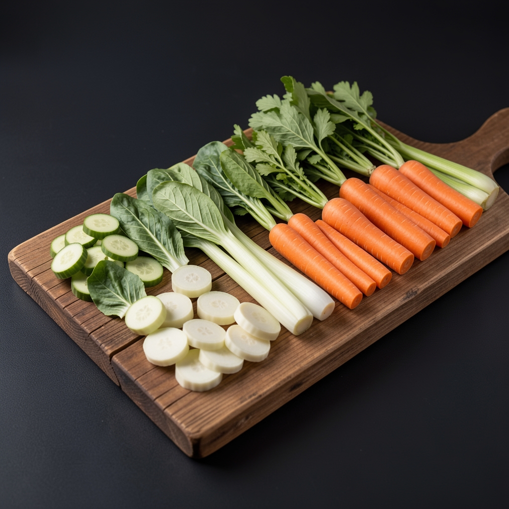 Rustikalna drvena tabla sa svežim povrćem razloženim po sezoni, cikla, mrkva i kelj raspoređeni u redove na tamnoj pozadini